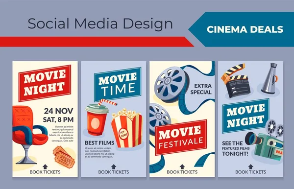 Social Media Story Set Cinema Deals Promo Collection Bannières Web — Image vectorielle