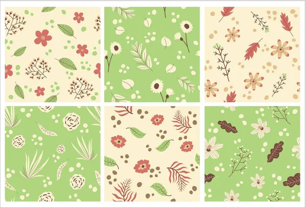 Pattern Decoration Design Set Flowers Plant Decorative Seamless Background Green — Stock Vector