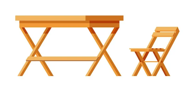Dřevěný Stůl Židle Pro Posezení Trávení Času Venku Izolovaný Praktický — Stockový vektor