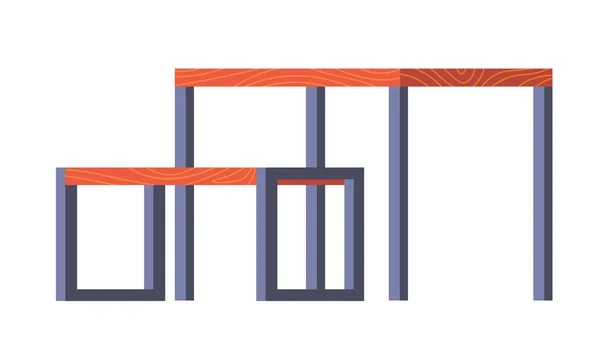 家庭や外のための近代的なミニマリスト家具 木製の上と金属の足で隔離された椅子のベンチとテーブル ポーチや庭のための実用的な製品 屋外のデザイン 平型ベクトル — ストックベクタ