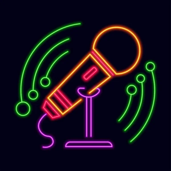 Karaoke Club Club Nocturno Logotipo Neón Para Entretenimiento Descanso Micrófono — Vector de stock