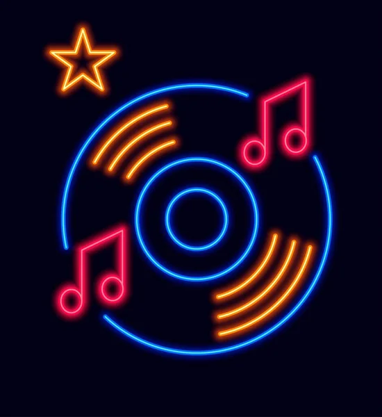 Vinylplaat Muziekneon Logo Voor Nachtclub Geïsoleerde Disco Levensstijl Van Stad — Stockvector