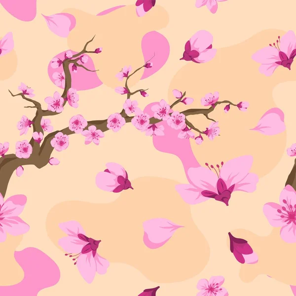 Sakura Äste Voller Blüte Kirschblüten Blütenblätter Und Blumen Japanische Oder — Stockvektor