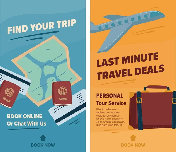 Last Minute Travel Deals Personal Tour Services Book Online Chat — Stock Vector