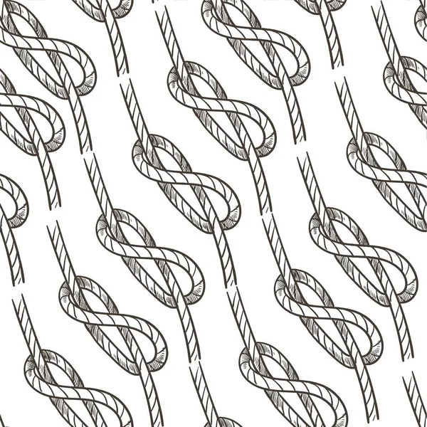 绳线无缝图案 环和结 海洋和航海主题 环行的螺纹或绳索 航行和航行的绳索 单色草图轮廓 平面矢量 — 图库矢量图片