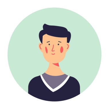 Genç yaşında erkek karakterli Avatar, süveter giyen izole edilmiş genç portresi. Sosyal medya ya da CV için kişisel fotoğraf, lise ya da üniversite öğrencisi. Düz yolda arkadaş canlısı vektör