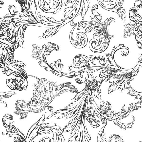 Leaves and flowering monochrome sketch outline, seamless pattern of vintage bouquet or decorative plant. Flora and foliage, florist colorless print or romantic retro wallpaper. Vector in flat style