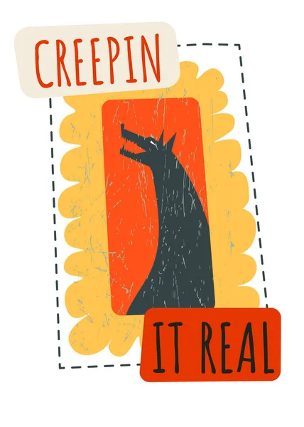 Howling Wolf Creeping Real Postcard Wild Animal Halloween Celebration Traditional — Stock Vector