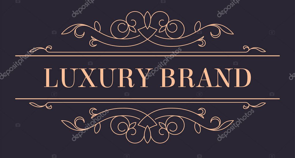 Vintage gold logotype for luxury brand. Isolated icon representing company or business production, elegant and sophisticated emblem with wavy lines and curves. Premium quality vector in flat
