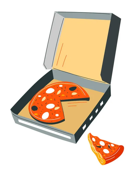 Παράδοση Ιταλικής Κουζίνας Παραγγελία Πίτσας Τυρί Και Σαλάμι Προϊόντα Πιτσαρίας — Διανυσματικό Αρχείο