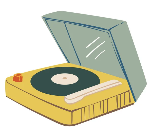 Jouer Plaque Vinyle Enregistrer Musique Sur Disque Portable Vintage Ruban — Image vectorielle