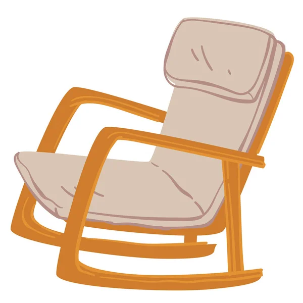 木制摇椅与舒适的垫子和面料布 独立的扶手椅休息 放松的坐着 斯堪的纳维亚室内设计 住宅装饰用家具 平面矢量 — 图库矢量图片