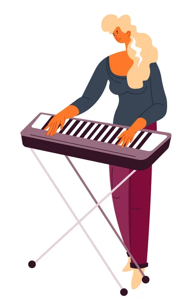 Kvinnlig Karaktär Spelar Piano Tangentbord Isolerad Artist Med Instrument Professionell — Stock vektor