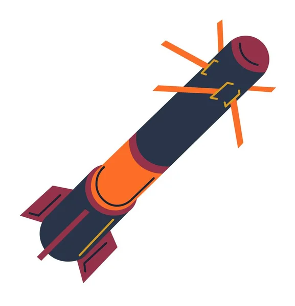 火箭和导弹 机载导爆弹远程武器隔离图标 配备发动机和弹头的飞行和瞄准系统 炮弹或人造炸弹 平面样式插图中的向量 — 图库矢量图片