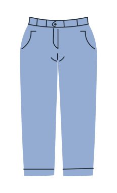 İzole edilmiş, rahat pantolon giyen her kadın için kot pantolon. Bayanlar ve kızlar için pantolon, yumuşak tekstil ya da kot kumaş. Giysi, moda ve tasarım koleksiyonu. Düz biçimli vektör