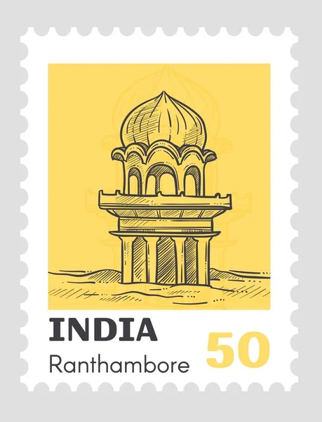 Nationaal Park India Ranthambore Poststempel Kaart Met Monochrome Schets Prijs — Stockvector