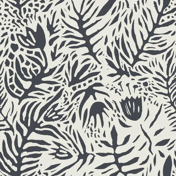 Dallar, yapraklar, çiçekler ve dekoratif botanik süsü. Tek renkli tasarım, arkaplan veya ambalaj motifi. Dal ve çalılar, çalılıklar desenler. Düz biçim illüstrasyonunda vektör