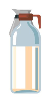 Kafeinli lezzetli içecek, sütlü izole kahve içeceği. Lezzetli aromatik latte ya da kapuçino yapmak için malzemeli cam şişe ikonu. Düz biçim illüstrasyonunda vektör