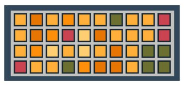 Cihazı veya aygıtı kontrol etmek için düğmeleri ve düğmeleri olan izole bir panel açılıp kapanıyor. Endüstriyel ya da fabrika cihazı ya da kontrol plakası simgesi. Düz biçimli vektör