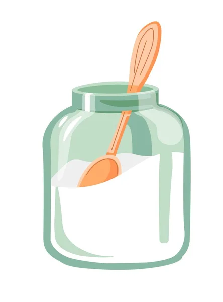 Toevoeging Aan Dranken Geïsoleerde Glazen Pot Gevuld Met Suiker Houten — Stockvector