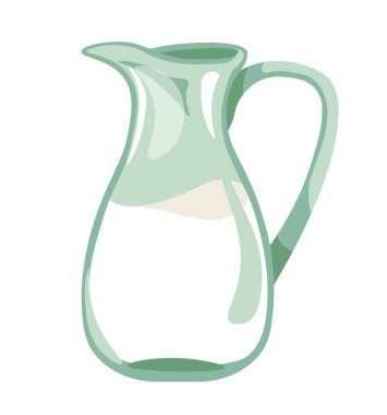 Yemek pişirmek ve hazırlamak için organik ve doğal bileşenler. Cam sürahide taze süt. Pişirmek ve yemek için leziz bir bileşen. Diyet ve beslenme. Düz biçim illüstrasyonunda vektör