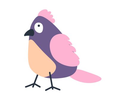 Colorful bird, avian animal with feathers and plumage. Isolated species with claws and beak, exotic or tropical personage. Character with tail and wings, wilderness and fauna. Vector in flat style