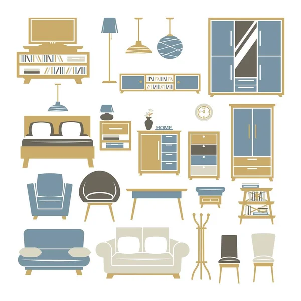 Interior Decoration Furniture Accessories Home Dwelling Wardrobe Bed Lamp Storage —  Vetores de Stock