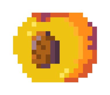 Tohumlu, olgun ve tatlı meyveli plaj. Diyet ve dengeli beslenme için sağlıklı ve organik bileşenlerin pikseli sanatı. Pikselleştirilmiş izole simge, 8 bit oyun tasarımı, düz biçimli vektör