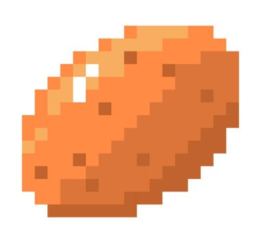 Patates sebze işareti, arayüz oynamak için piksel sanatı. Sağlıklı beslenme, beslenme ve ekolojik beslenme için sebzeler. Pikselleştirilmiş izole simge, 8 bit oyun tasarımı, düz biçimli vektör