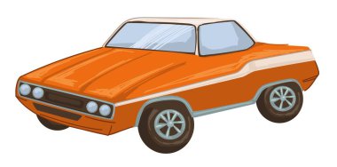 1970 'lerde tasarlanmış eski moda bir araba, 70' lerin izole edilmiş otomobilleri. Güçlü motoru olan özel bir araç. Pahalı bir araba modeli, lastik lastikli pahalı bir nakliye aracı. Düz biçimli vektör