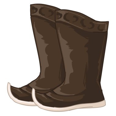 Leather boots for men, chinese culture and fashion, trends and traditional clothes and accessories. Footwear for males, pointed model. Asian stylish clothing and oriental shoes. Vector in flat style
