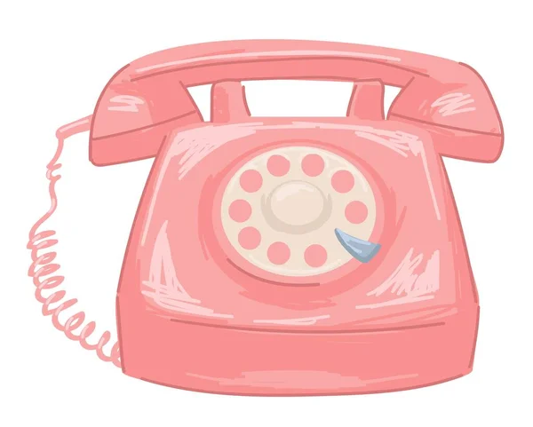 ヴィンテージ古い学校の電話 コードとワイヤと隔離された電話 通信と距離での会話 1960年代のデザイン 呼び出しと話のための60年代ピンクのデバイス 平型ベクトル — ストックベクタ
