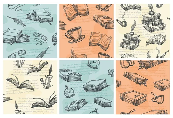 Pattern Decoration Vintage Reading Concept Hand Drawn Books Elements Decorative — Stock Vector
