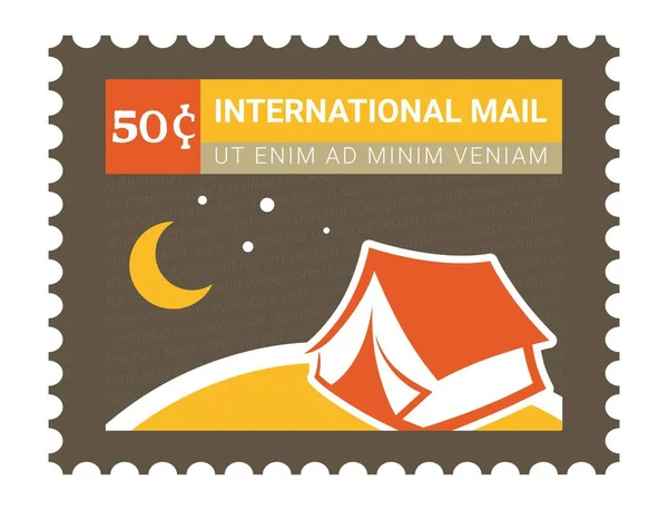 Carte Postale Cachet Poste Avec Terrain Camping Nocturne Tente Étoiles — Image vectorielle