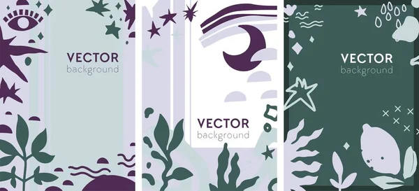 Portada Tipográfica Fondo Página Con Flora Follaje Elementos Abstractos Diseño — Vector de stock