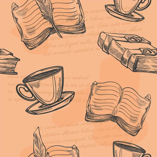 Old Retro Vintage Books Locks Paper Cup Coffee Tea Beverage — Stock Vector