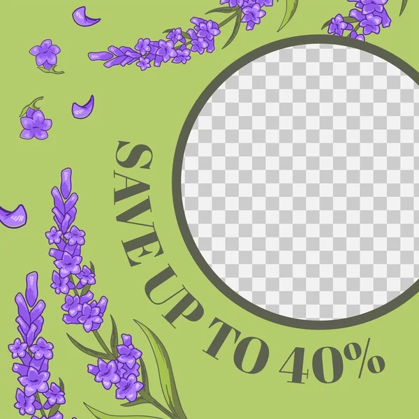Заощаджуйте Відсотків Сезонними Продажами Весняні Квіти Цвітіння Зелене Листя Листя — стоковий вектор