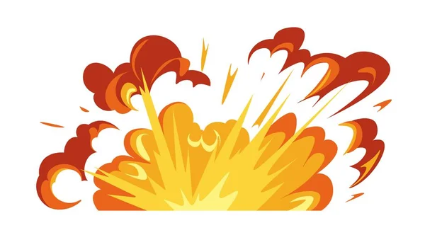 爆発や炎の燃える 爆発や攻撃の孤立した効果 火災や雲 バーストや爆発 発生や事件で波 爆発物のゲームデザイン 平面図のベクトル — ストックベクタ