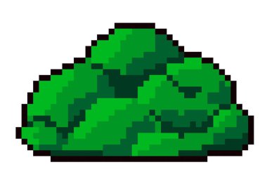 Orman ya da orman için çalılar ya da çalılar oyun sahnesi, tasarım için doğa unsurları. Bahçe için yeşillik ve bitkiler. 8 bit oyun için izole edilmiş pikselli simge, retro tasarım. Düz biçimli vektör