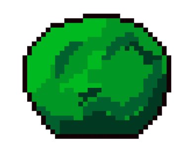 Orman ya da orman için pikseller ya da çalılar. Doğal ortam oyun sahnesi. Yeşil dallar ve bitki yaprakları, bahçe dekorasyonu. 8 bit oyun için izole edilmiş pikselli simge, retro tasarım. Düz biçimli vektör