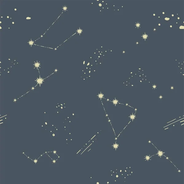 Night Starry Sky Constellations Glowing Light Stars Connected Lines Astronomy — Stock Vector