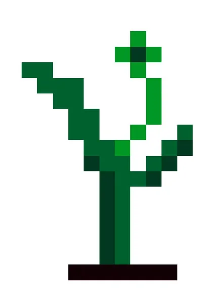 Φυτό Φύλλωμα Και Μίσχο Φύλλα Και Μπουμπούκι Pixel Χλωρίδα Και — Διανυσματικό Αρχείο