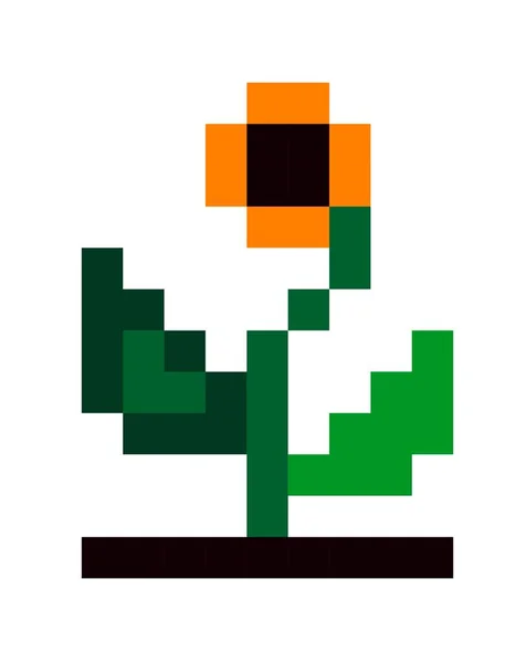 Pixel Blume Blüte Blühende Pflanze Mit Stiel Und Laub Blütenblätter — Stockvektor