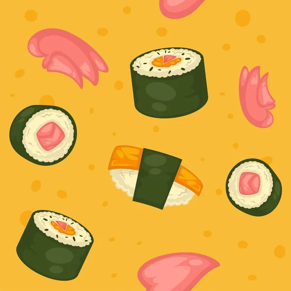 Cozinha Japonesa Comida Saborosa Pratos Orientais Asiáticos Restaurante Sushi Sashimi — Vetor de Stock