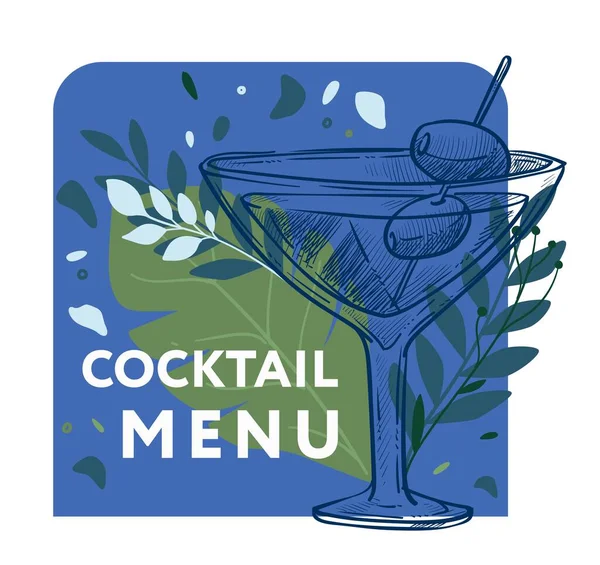Alkoholfreies Getränk Pub Drink Mit Oliven Und Gin Ein Erfrischendes — Stockvektor