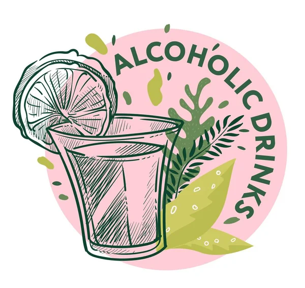 Shorts Und Cocktails Alkoholische Getränke Und Getränke Glas Mit Gin — Stockvektor