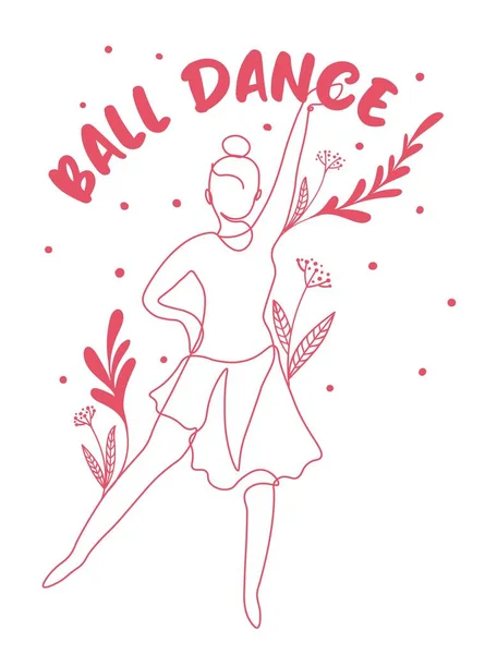 Estúdio Dança Aprender Praticar Dança Bola Rapariga Isolada Rodeada Folhagem — Vetor de Stock