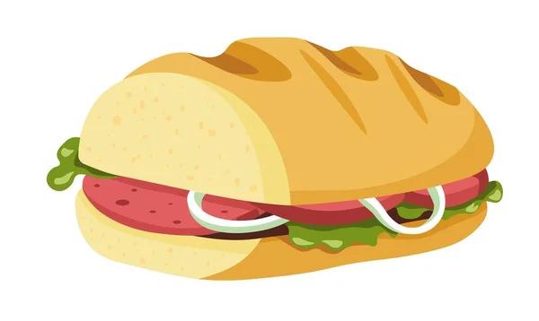 Snack Mit Semmelbrot Zwiebelringen Fleischsteak Und Salatblättern Isoliert Leckeres Sandwich — Stockvektor