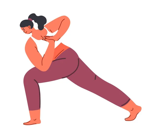 Personaje Femenino Haciendo Posturas Yoga Asanas Equilibrando Fortaleciendo Cuerpo Músculos — Archivo Imágenes Vectoriales