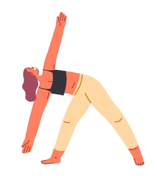 Side Plank Vormen Omgekeerde Driehoek Geïsoleerde Vrouwelijke Karakter Doen Parivrtta — Stockvector